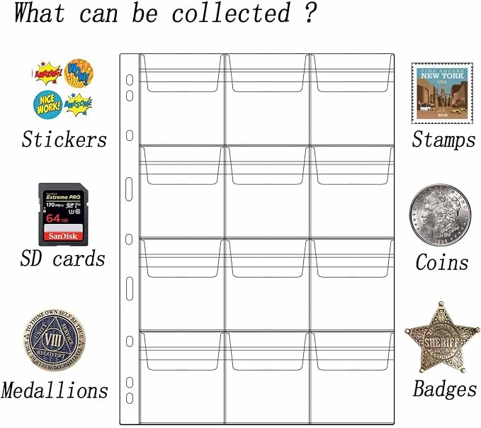 132 Pockets Coin Binder Collection Supplies Pages, Standard 9 Hole Coin - Image 5