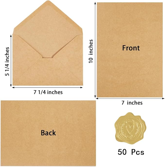 50 Pack Kraft Paper A7 Envelopes - Image 2