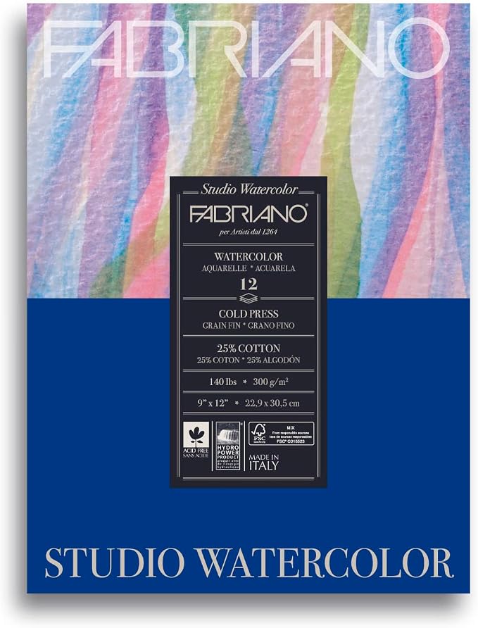 Fabriano Studio Watercolor Pad, Cold-Press, 140 lb./300 GSM, 12 Sheets by Fabriano