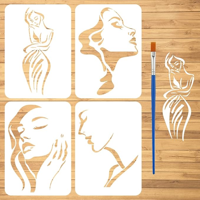 FINGERINSPIRE 4 Pcs Minimalist Figures Painting Stencil by FINGERINSPIRE