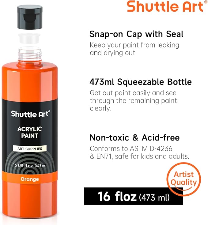 Shuttle Art Acrylic Paint, 15 Colors Acrylic Paint Large Bottle Set, 473ml/16oz - Image 4