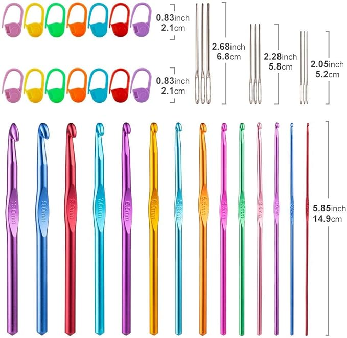 Vodiye 14 Sizes Crochet Hooks Set 2.0–10.0mm, Colorful Metal Crochet Needles - Image 5