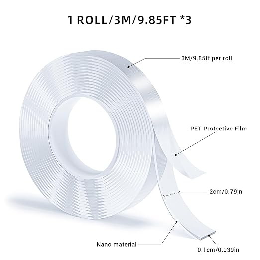 3 Rolls Double Sided Tape, Nano Tape, Transparent Adhesive Tape, Traceless - Image 2