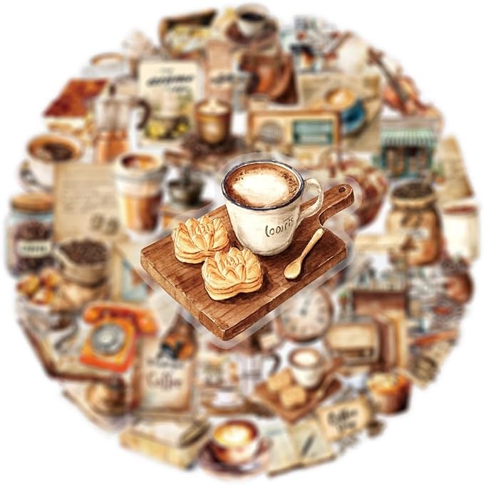 50 PCS Retro Coffee Stickers for Scrapbooking Journaling Junk Journal Scrapbook - Image 3