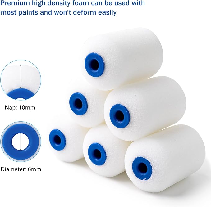 Mister Rui Foam Paint Roller, 2 Inch Mini Paint Roller Kit 10 Pack, Touch Up - Image 3