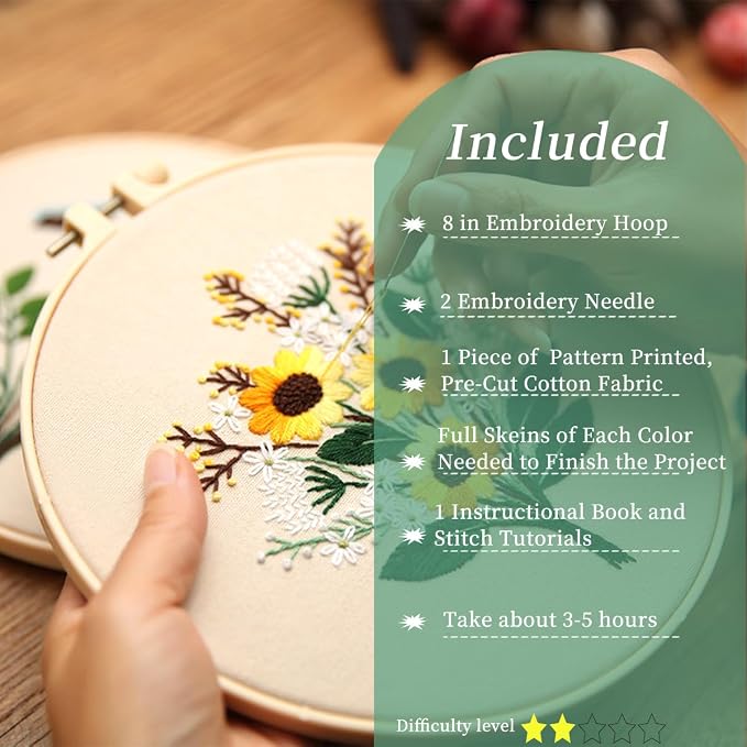 FONNUY Embroidery Kit for Beginners，Plants Flowers Pre-Stamped Pattern Kits for - Image 2