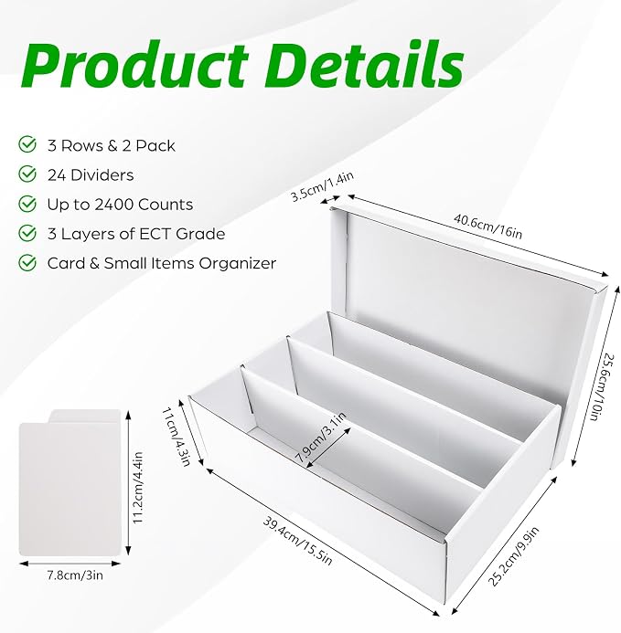 Calenzana 2400-Count Trading Cardboard Card Storage Boxes 2 Pack, 3 Row White - Image 2