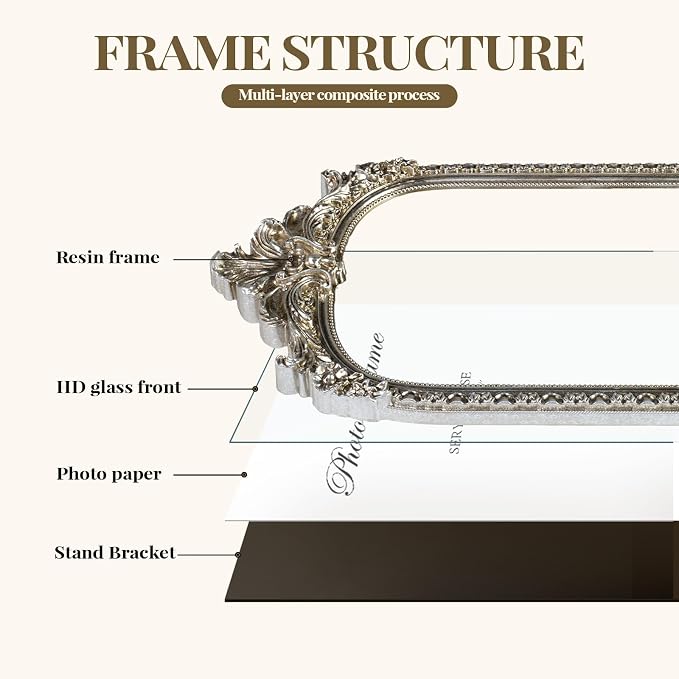 Cuspin Vintage Silver Picture Frame 5x7, Ornate Resin Arched Photo Frame - Image 7