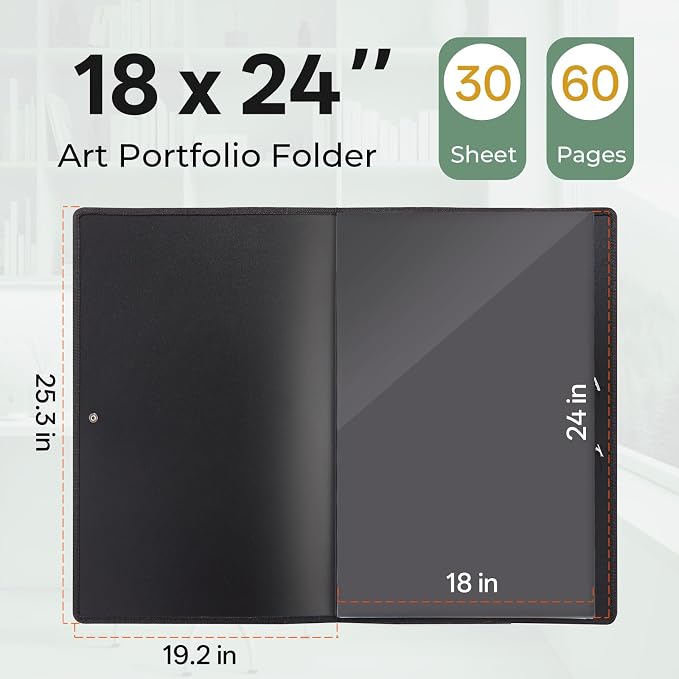 Nicpro 18"x24" Art Portfolio, 30 Pockets Display 60 Pages Art Portfolio Folder - Image 2