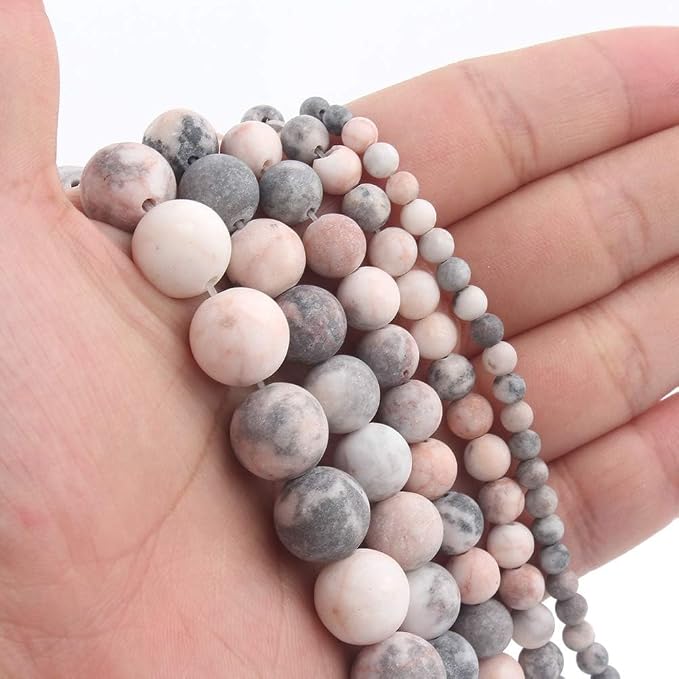 8mm Matte Pink Zebra Jasper Bead, 15-Inch Matte Round Loose Stone Beads - Image 7