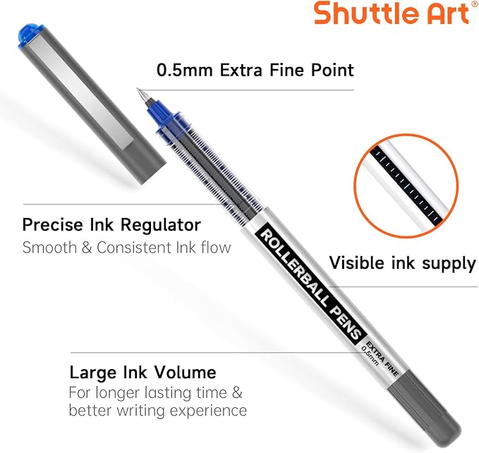 Shuttle Art Rollerball Pens, 10 Pack Blue Liquid Ink Pens, 0.5mm Extra Fine - Image 2