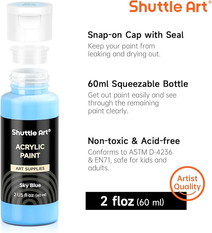 Shuttle Art Acrylic Paint, 25 Colors Acrylic Paint Set, 2oz/60ml Bottles - Image 4