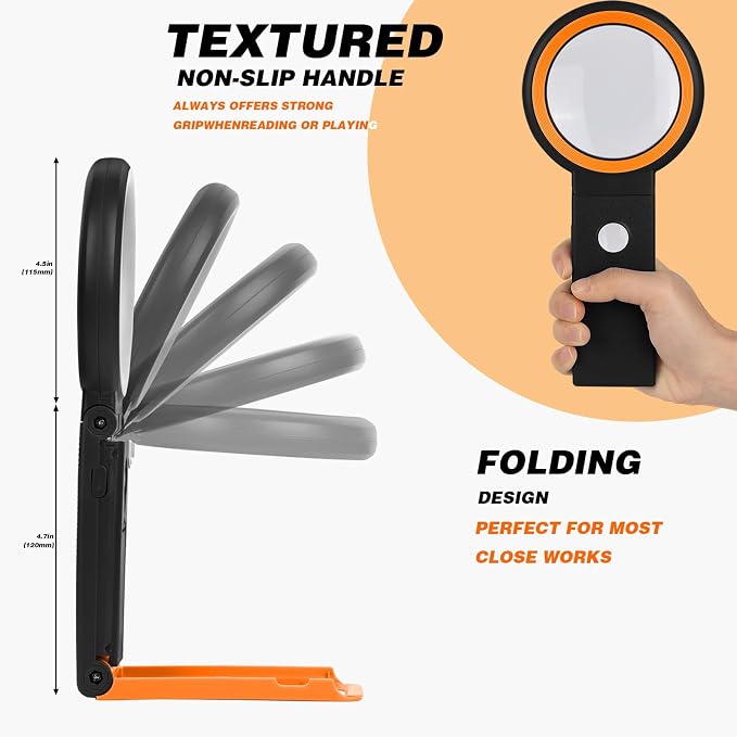 KIBTOY Magnifying Glass with Light and Stand, Foldable Handheld Magnifying - Image 4