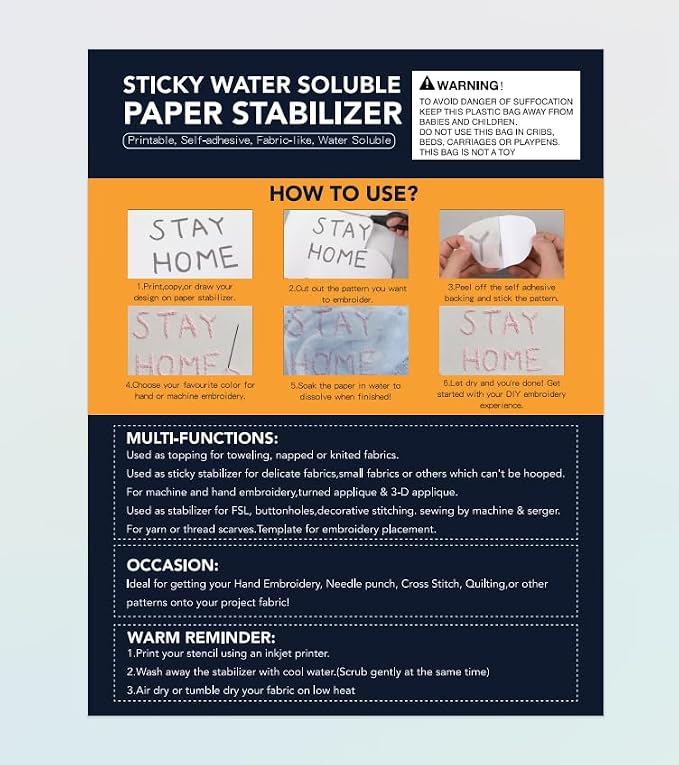 FURWEY 8PCS 8.5"x11" Wash Away Embroidery Stabilizer – Self Adhesive & Printable - Image 9