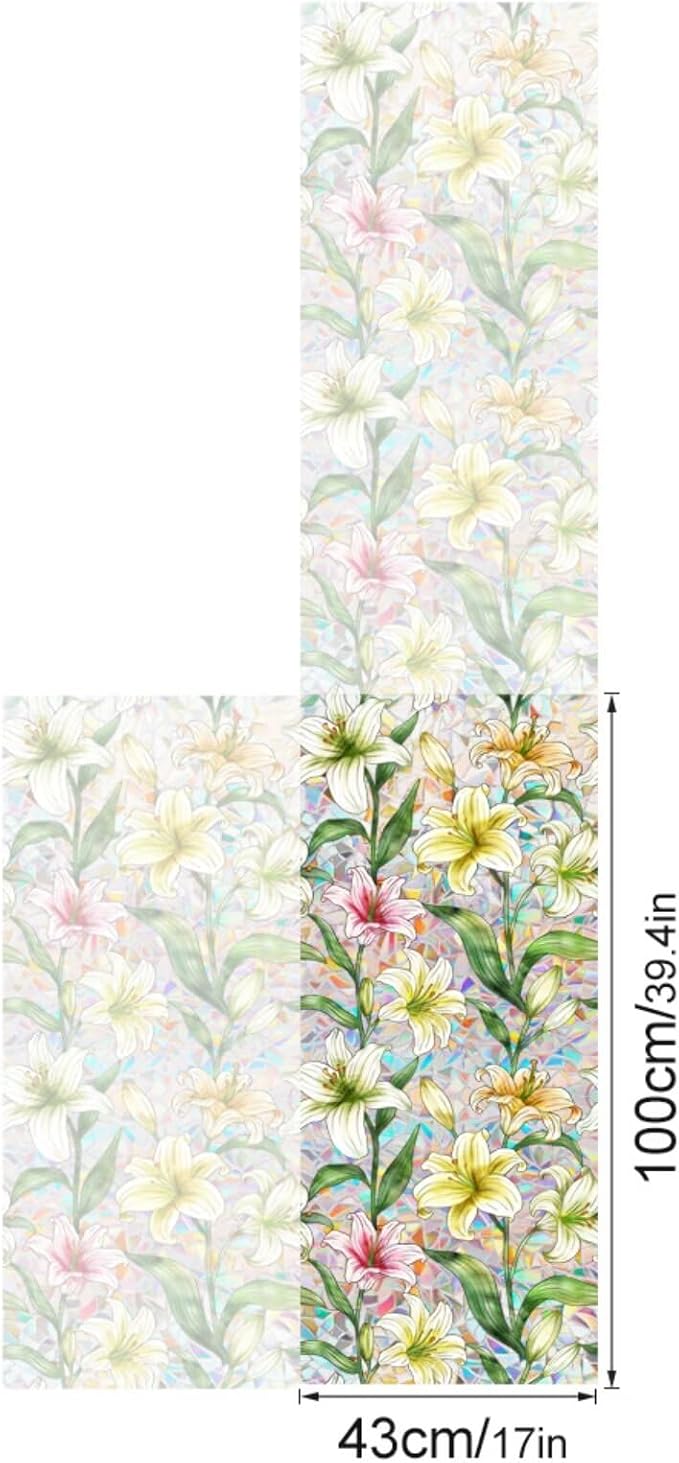 Lily Stained Glass Window Film Privacy, Rainbow Window Film Decorative Static - Image 2
