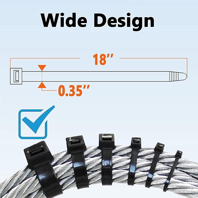 200lb Zip Ties Heavy Duty 18 Inch 350pcs, Large Black Cable Tie, Thick Heat - Image 4