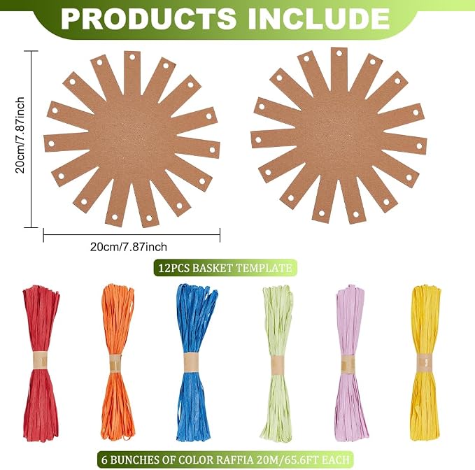 FREEBLOSS 12 Set Basket Weaving Kit Colorful Raffia - Image 2