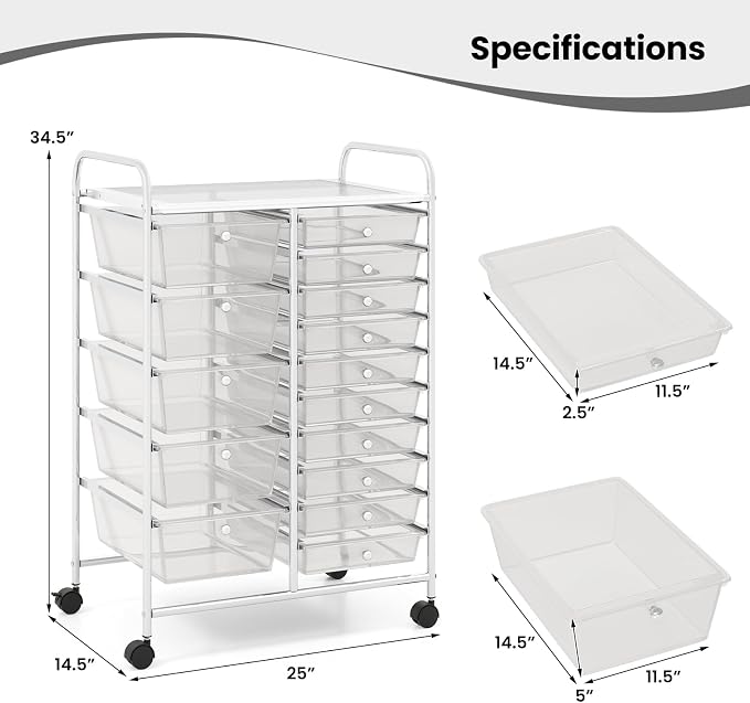 BECOMFORT 15-Drawer Rolling Cart - Image 3