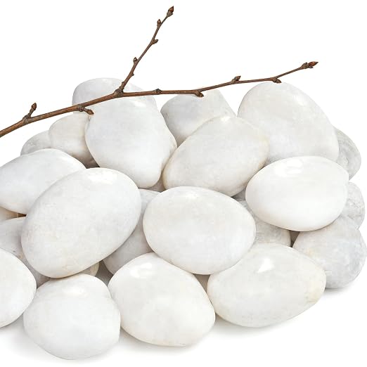 5 lb Natural Polished White Pebbles, 2-3 Inch Decorative White Rocks by RUOJAS