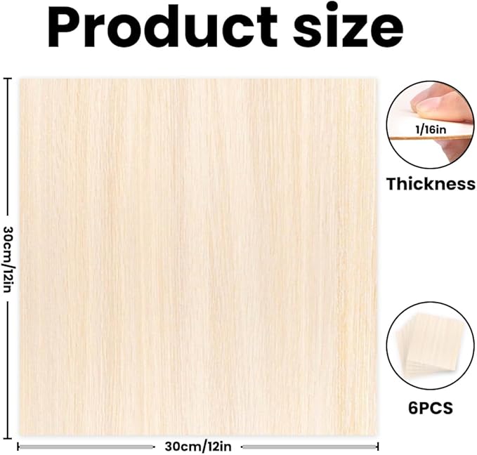 DIYDEC 6 Pack Basswood Sheets 12 x 12 x 1/16 Inch Thin Wooden Sheet Unfinished - Image 2