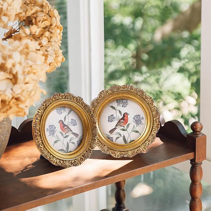 Vintage Picture Frames 3x3 Round Bronze Antique Picture Frames - Image 2