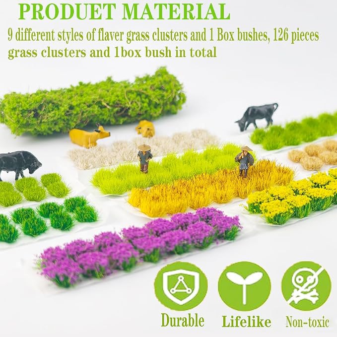 126 Pcs Static Grass Tufts&Flowers DIY Miniature Shrubs Bushes | Terrain Model - Image 3