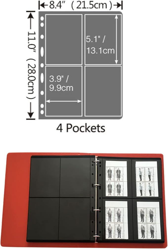 MUDOR 20 Sheets Stamp Pages for Collection Album Binder Book, 4 Girds | 160 - Image 3