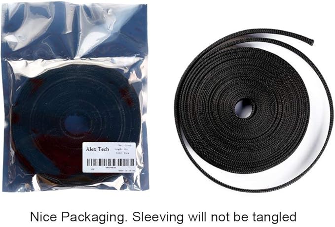 25ft - 1/2 inch PET Expandable Braided Sleeving – Black – Alex Tech Braided - Image 6