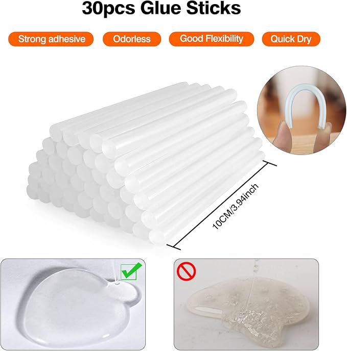 SHJADE Hot Glue Gun with 30 Glue Sticks, 20W White Mini Hot Melt Gun Kit | Fast - Image 3