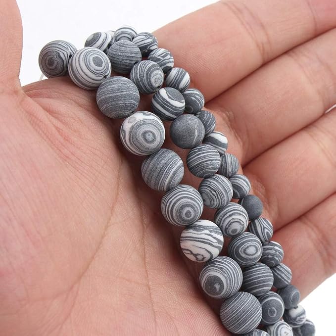6mm Matte Black and White Malachite Bead, 15-Inch Matte Round Loose Stone Beads - Image 7
