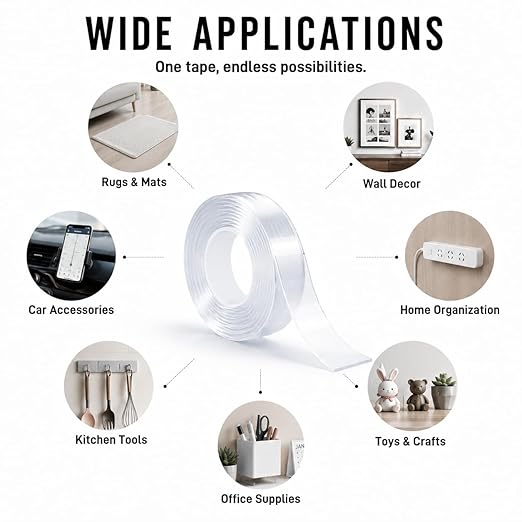 Nano Tape Double Sided Heavy Duty 1''×10Ft Removable Washable No Residue | - Image 5
