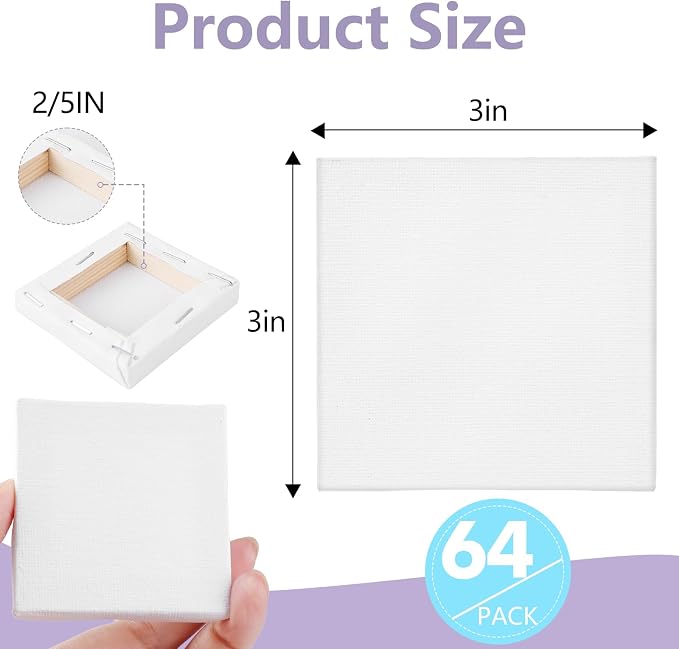 ESRICH Mini Canvases for Painting, 3x3IN Canvas in Bulk 64Pack, 2/5In Profile - Image 2