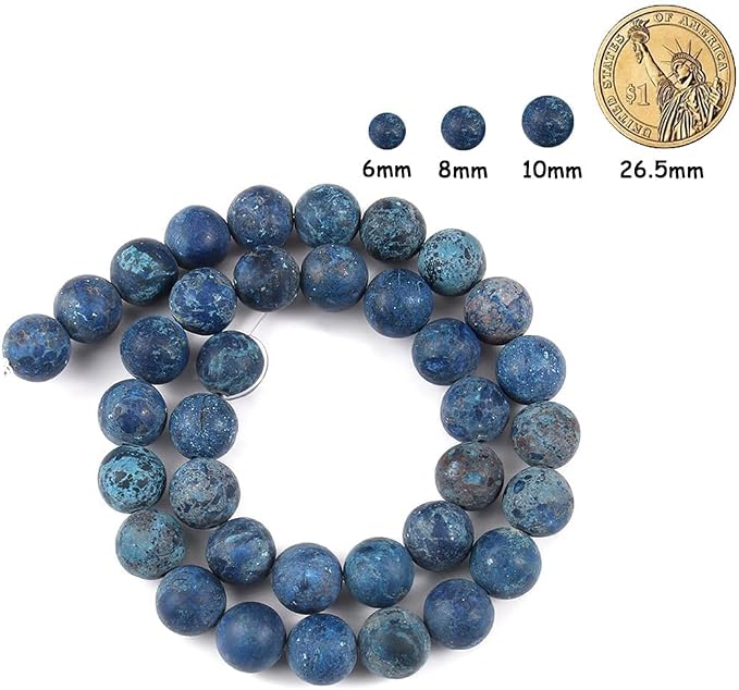 48pcs Natural Matte American Turquoise Gemstone Beads，8mm Frosted Round Loose - Image 2
