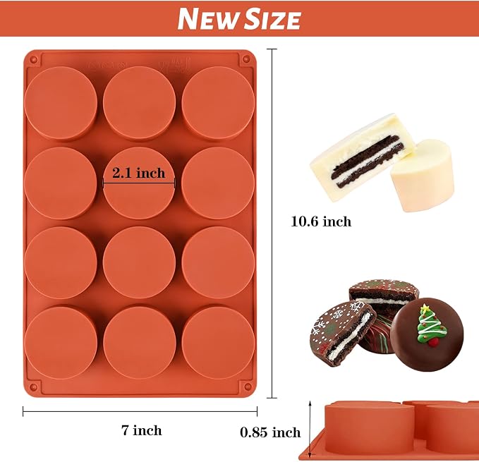 Sakolla 2 Pack Round Chocolate Cookie Molds, 12 Cavity 2.1" Cylinder Silicone - Image 2