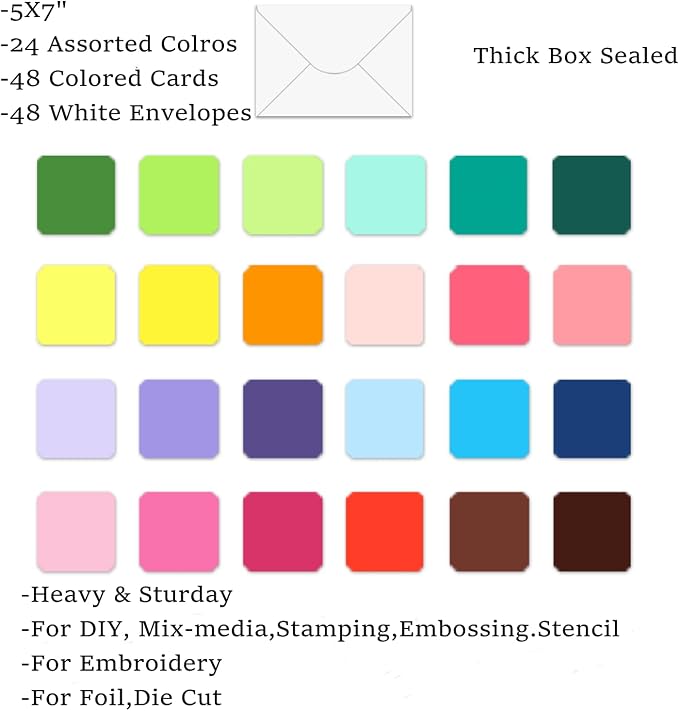 48 Pack Blank Folded Cards and Envelopes Colored Cards White Envelopes 5 x 7 - Image 5