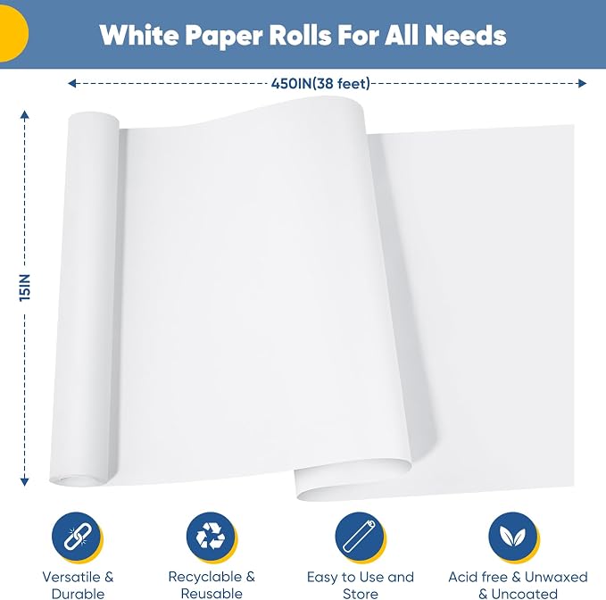 White Wrapping Paper Craft Paper Kraft Paper Roll 15" x 450", Bulletin Board - Image 2