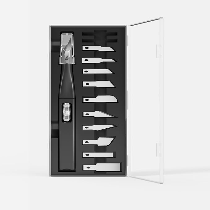 Precision Craft Knife Set – 10 Carbon Steel Blades, Hidden Blade Storage Handle by scimaker