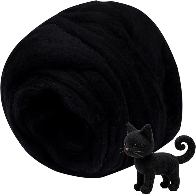 Black Wool for Needle Felting, 3.5oz Felting Wool, Soft Wool Batting for DIY by MakeEveryProductCarefully