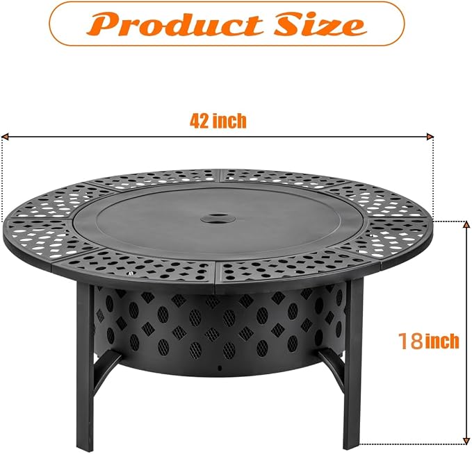 OutVue 42 Inch Fire Pit with 2 Grills, Extra Large Wood Burning Fire Pits - Image 5