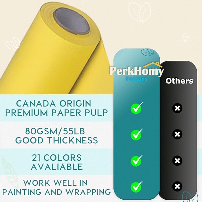 PerkHomy Lemon Yellow Kraft Paper Roll 48" x 3 - Image 2