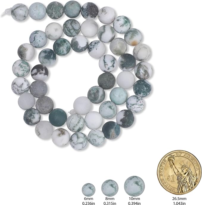 36pcs Natural Matte Tree Agate Gemstone Beads，10mm Frosted Round Loose Stone - Image 2