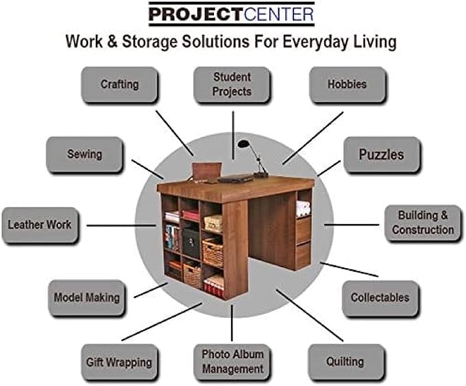 Project Center Desk with Bookcase and 3 Bin Cabinet-Walnut - Image 6