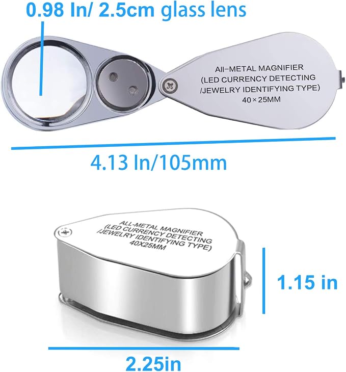 40X Metal Illuminated Jewelers Loop Magnifier Glass, Loupe Magnifier - Image 5