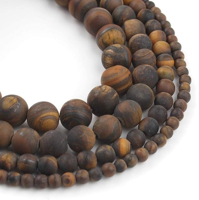 60pcs Natural Matte Tiger Eyes Gemstone Beads，6mm Frosted Round Loose Stone by Yochus