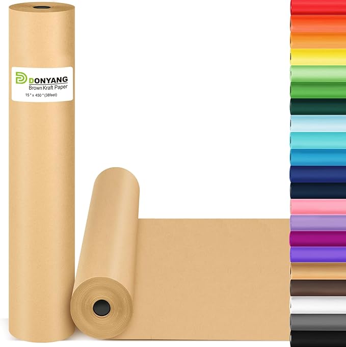 Brown Wrapping Paper, Kraft Paper Roll, Craft Decorative Paper 15" x 450" by Donyang