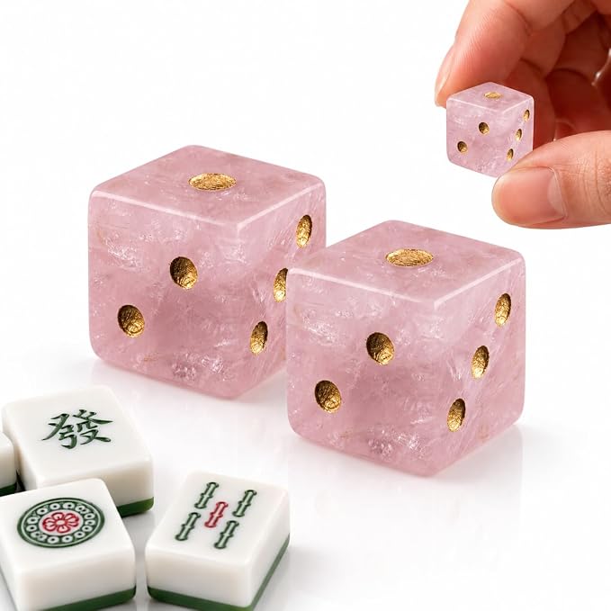 2PCS Crystal D6 Dice, 16mm Natural Gemstone Mahjong Dice Set Stone Dice by YEMEKO