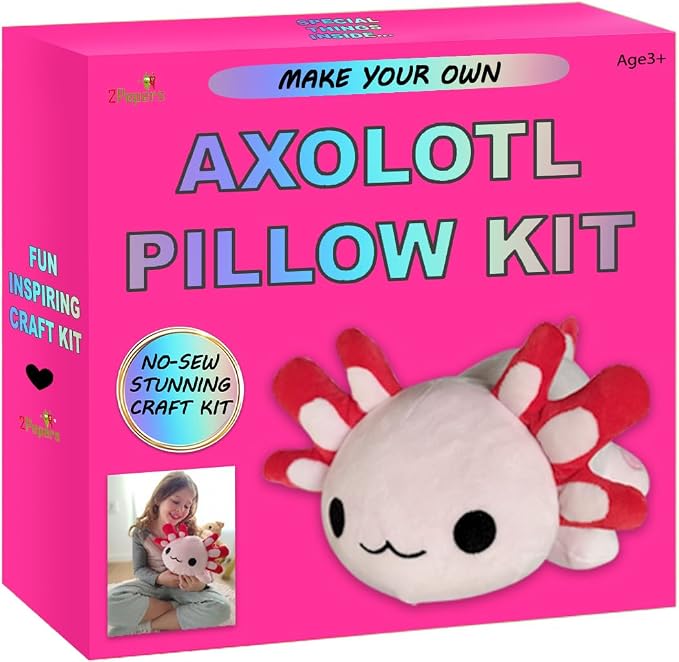 Make Your Own Axolotl Plush Pillow Kit Arts and Crafts by 2Pepers