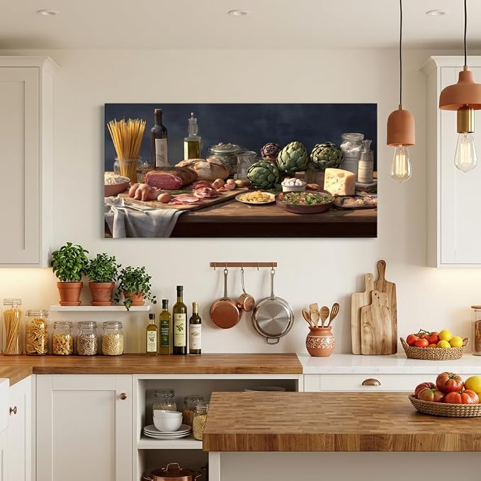 ZESTRILIA Italian Cuisine Food Still Life Wall Art, Rustic Mediterranean - Image 2