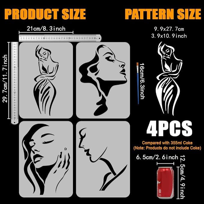 FINGERINSPIRE 4 Pcs Minimalist Figures Painting Stencil - Image 2