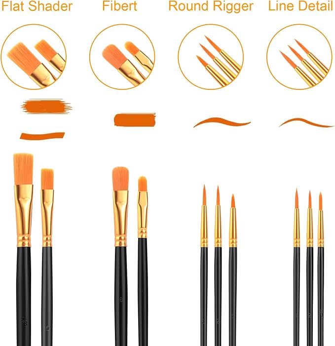 AROIC Acrylic Paint Brush Set, 2 Packs / 20 pcs Nylon Hair Brushes - Image 2